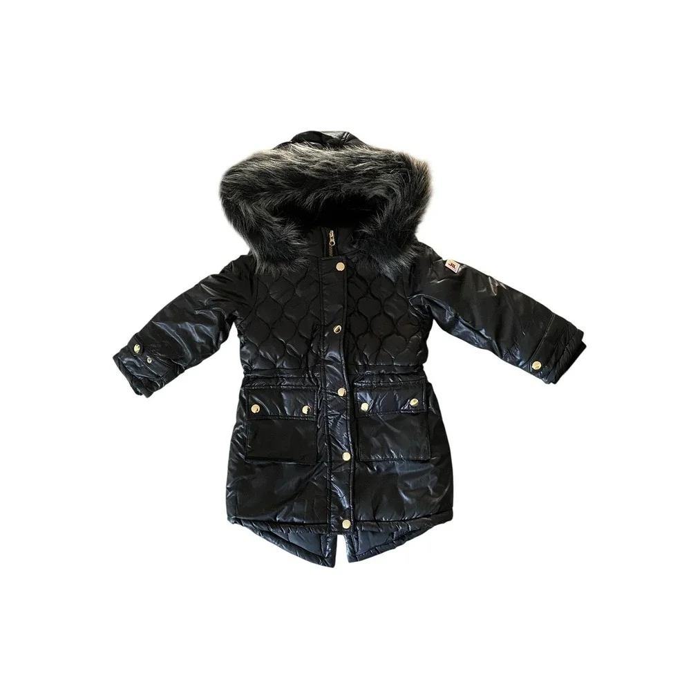 London Fog - Girls Quilted Puffer Parka (S/4) - Faux Fur Hood Warm Coat